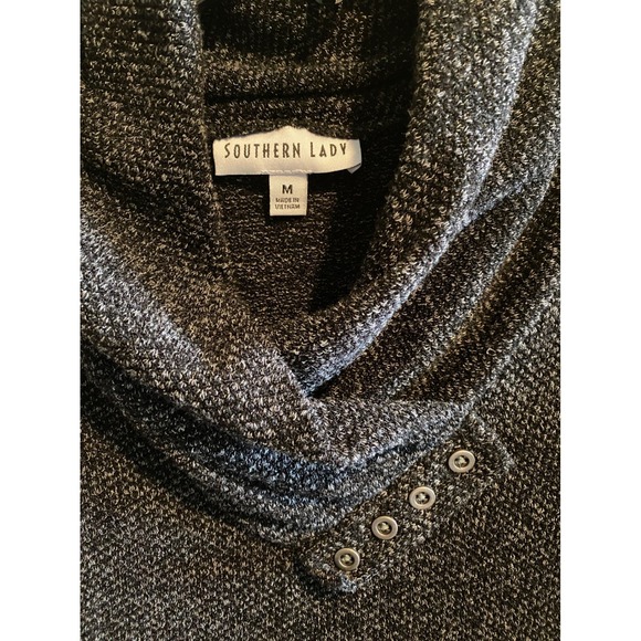 Southern Lady Charcoal Cowl Neck Knit Sweater Button Detail Cozy Top M - Picture 4 of 7